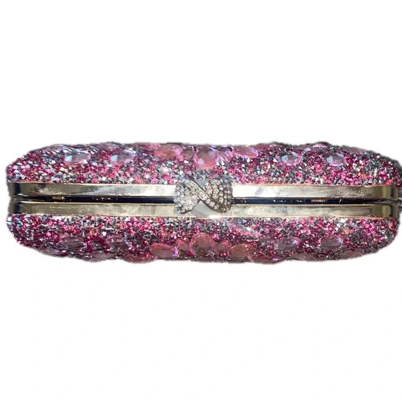 Pearl Clasp Rhinestone Clutch with metal shoulder strap - Picture 5 of 5